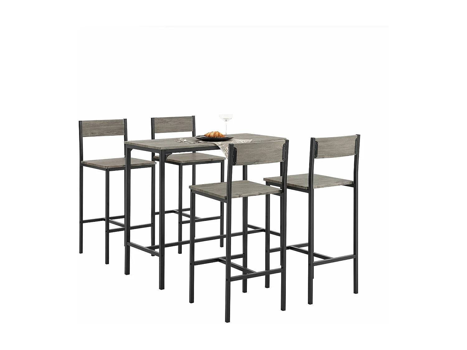 Set Mesa Alta de Bar y 4 Taburetes con Respaldos Estilo Industrial Madera OGT14-N SoBuy ES