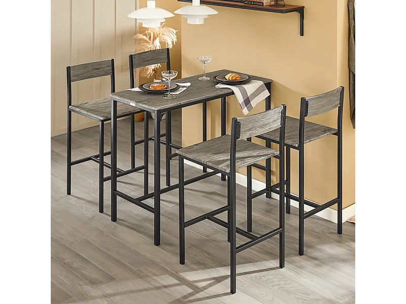 Set Mesa Alta de Bar y 4 Taburetes con Respaldos Estilo Industrial Madera OGT14-N SoBuy ES