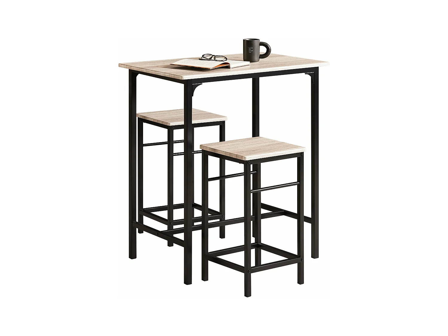 Set de 1 Table + 2 Tabourets avec repose-pieds Table Mange-debout Table haute cuisine, OGT10-N