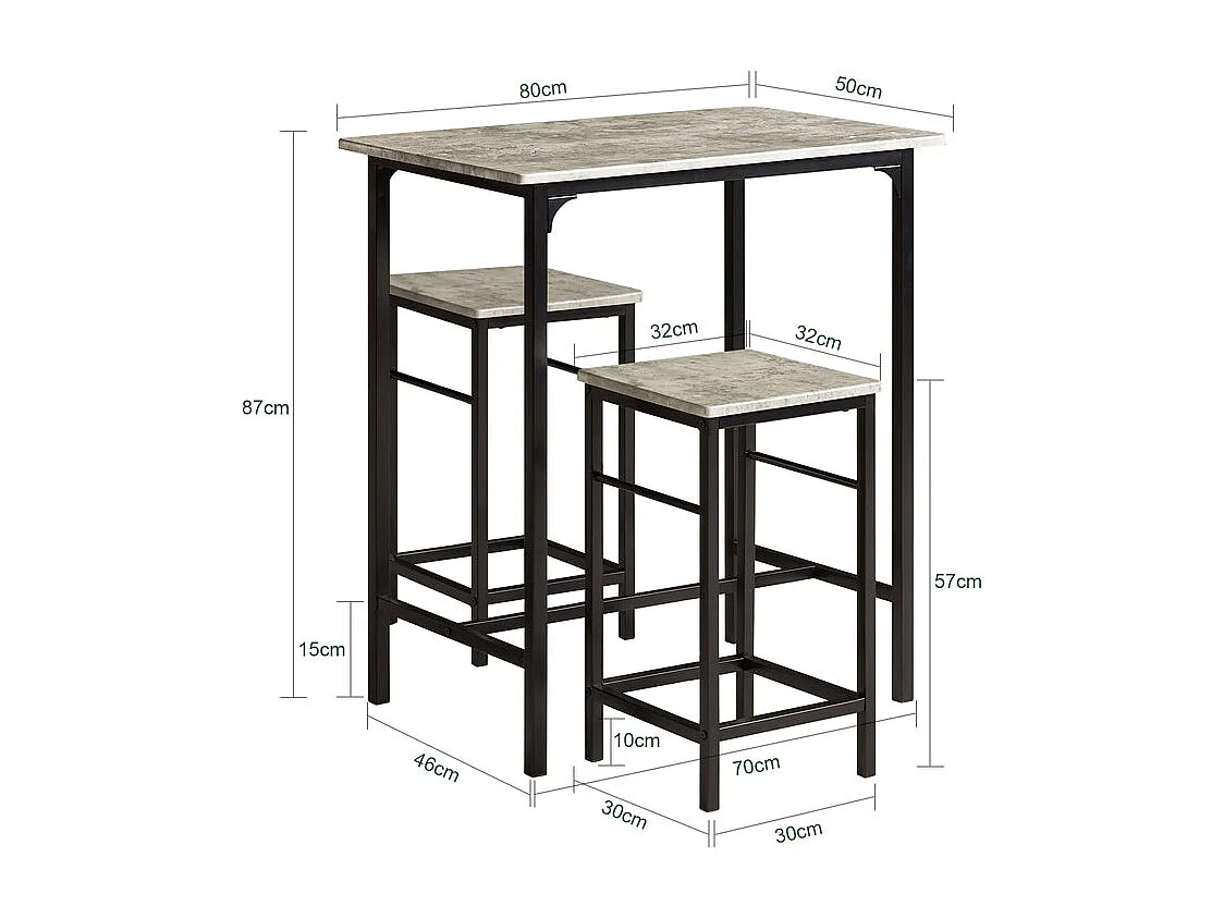 Set De 1 Table + 2 Tabourets Table Mange-debout Table Haute Cuisine, Ogt10-hg