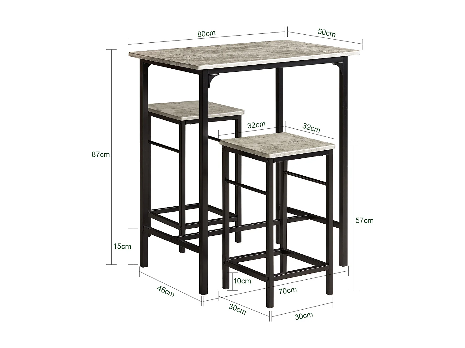 Set De 1 Table + 2 Tabourets Table Mange-debout Table Haute Cuisine, Ogt10-hg