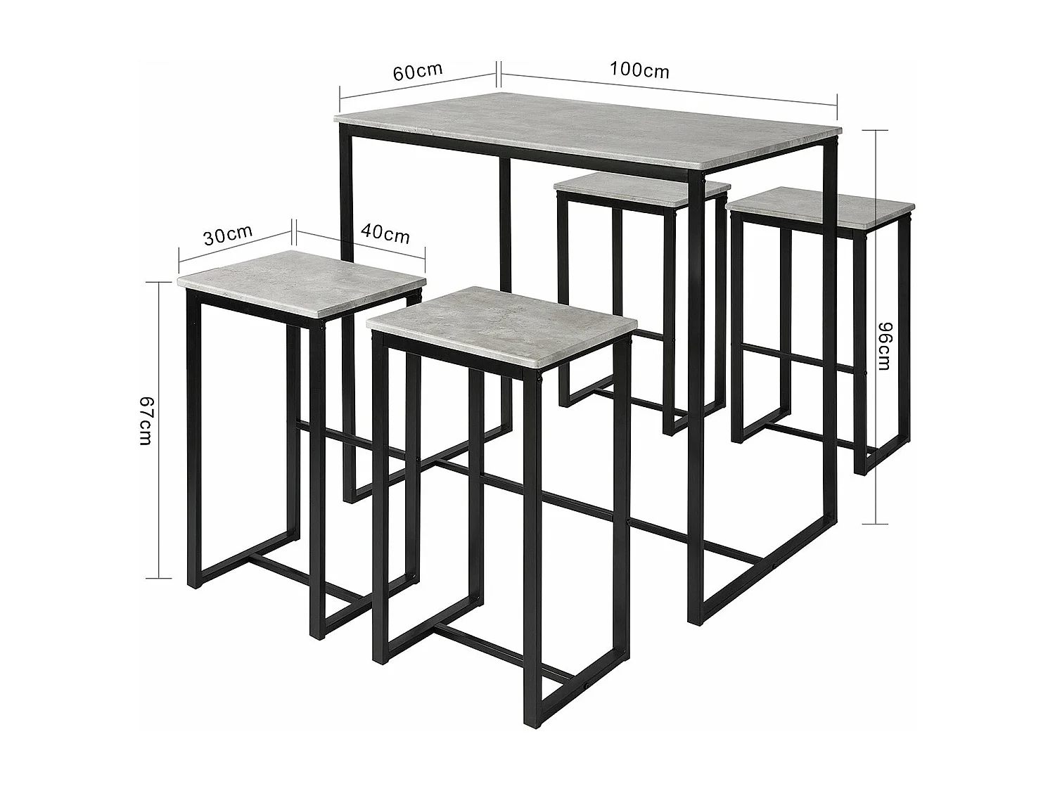 Set Mesa Alta de Bar y 4 Taburetes Muebles Bar Comedor OGT15-HG SoBuy ES