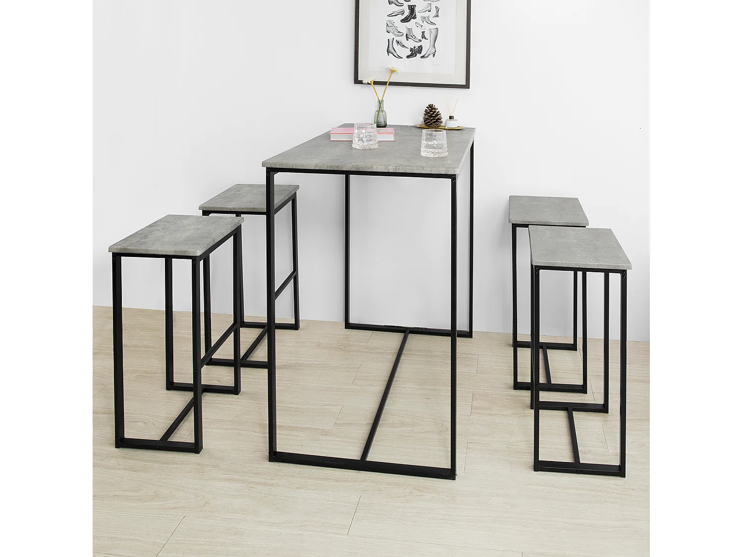 Set Mesa Alta de Bar y 4 Taburetes Muebles Bar Comedor OGT15-HG SoBuy ES