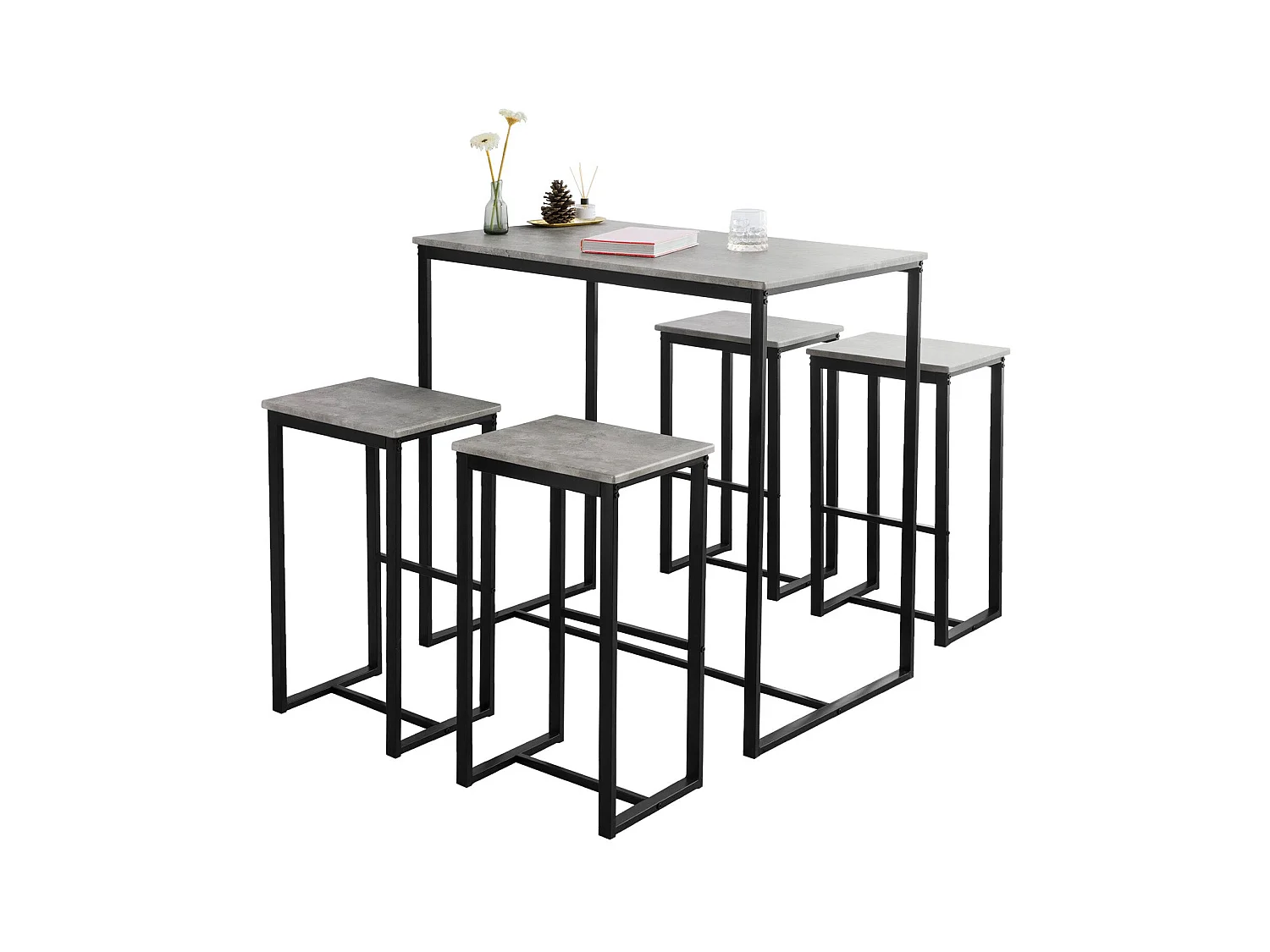 Set De 1 Table + 4 Tabourets Ensemble Table De Bar Bistrot, Ogt15-hg