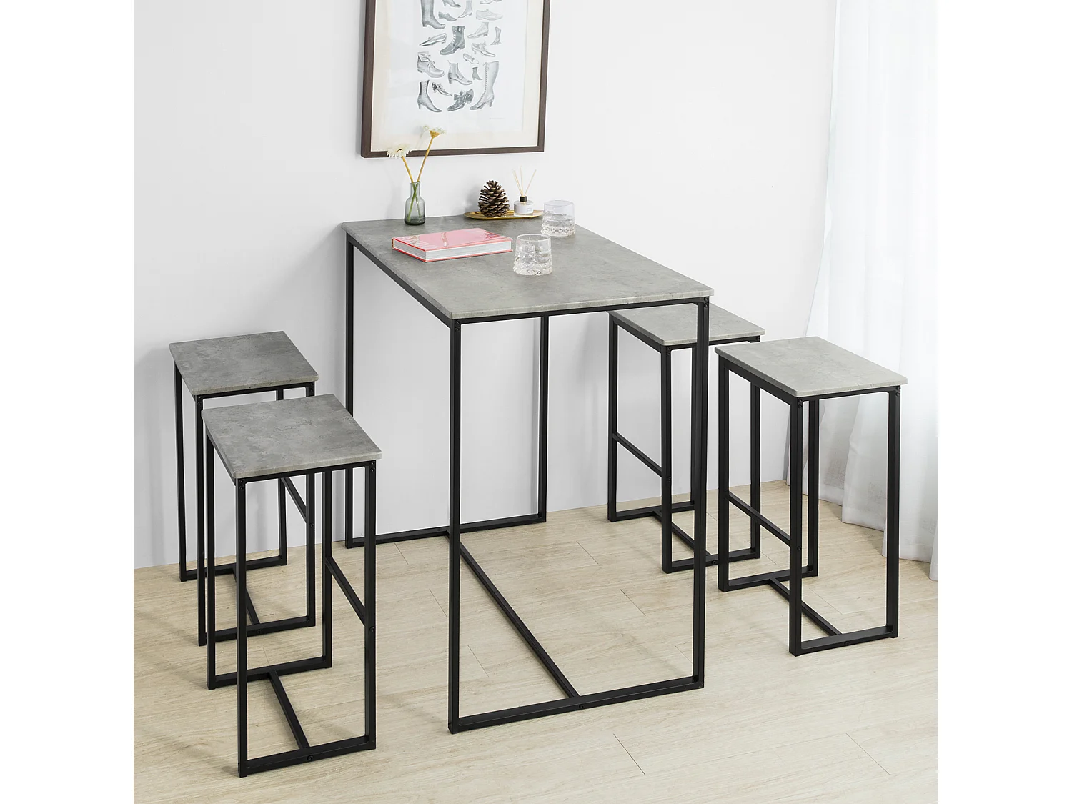 Set De 1 Table + 4 Tabourets Ensemble Table De Bar Bistrot, Ogt15-hg