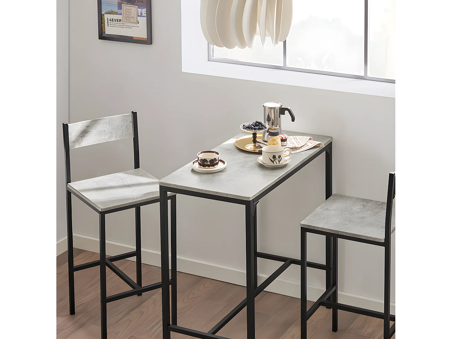 Set Mesa Alta de Bar y 2 taburetes con Respaldos Mesa de Comedor de Estilo Industrial ES L89cm x D45cm x H87cmOGT03-HG SoBuy ES