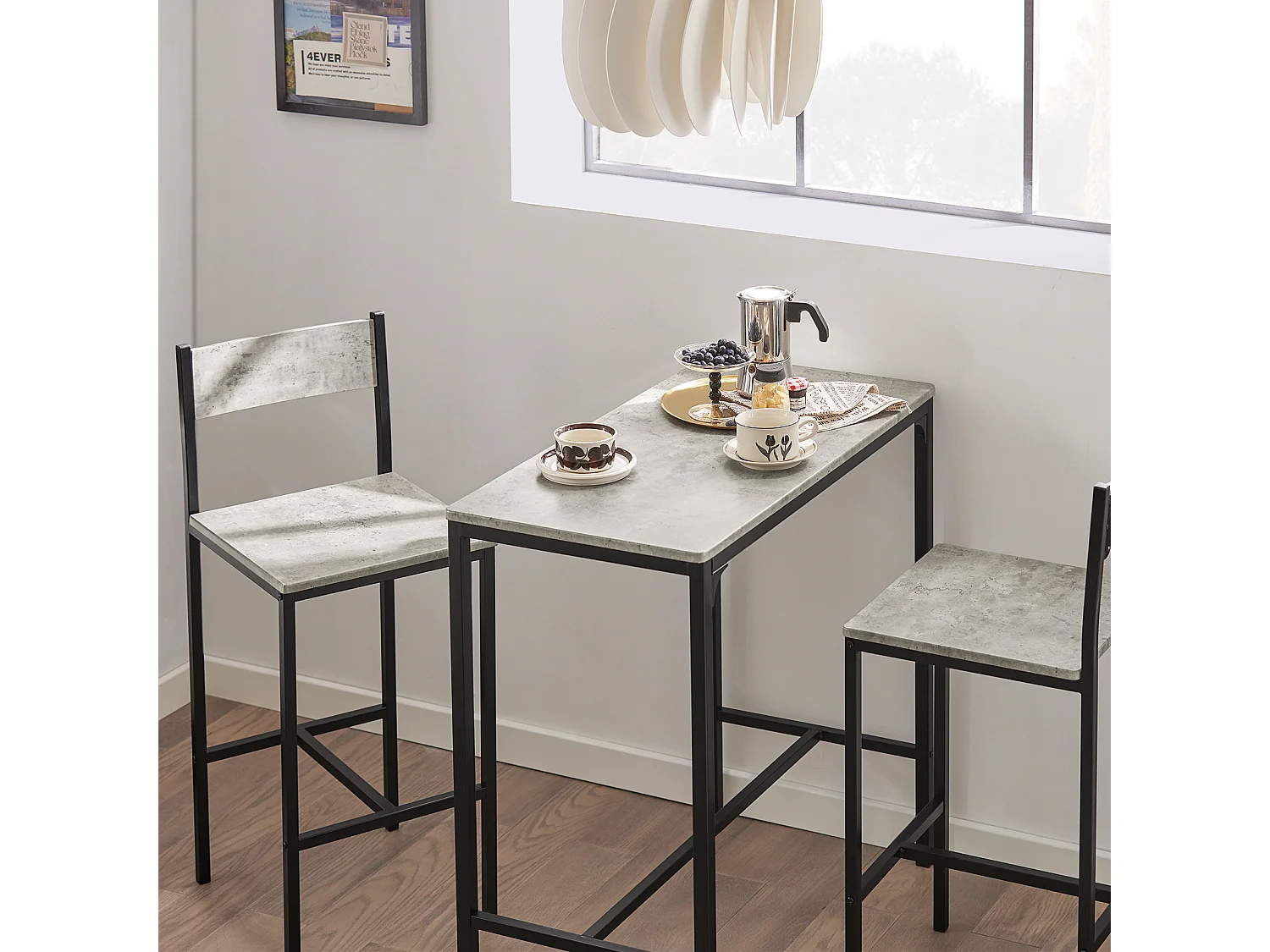 Set Mesa Alta de Bar y 2 taburetes con Respaldos Mesa de Comedor de Estilo Industrial ES L89cm x D45cm x H87cmOGT03-HG SoBuy ES