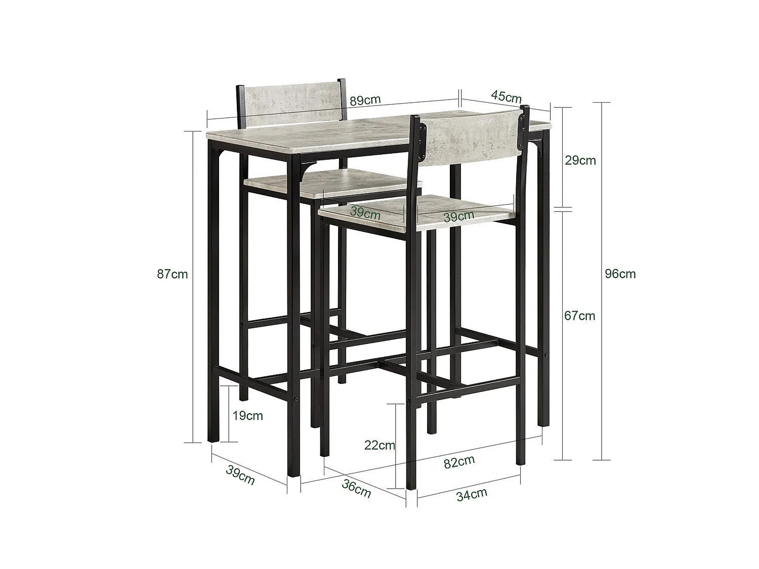 Ensemble Table De Bar + 2 Chaises Set De 1 Table + 2 Tabouret Haut De Bar Table Haute, Ogt03-hg