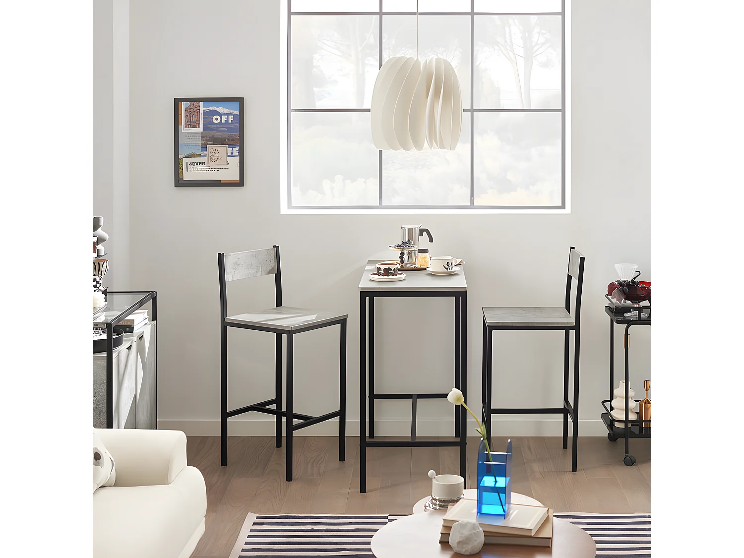 Ensemble Table De Bar + 2 Chaises Set De 1 Table + 2 Tabouret Haut De Bar Table Haute, Ogt03-hg