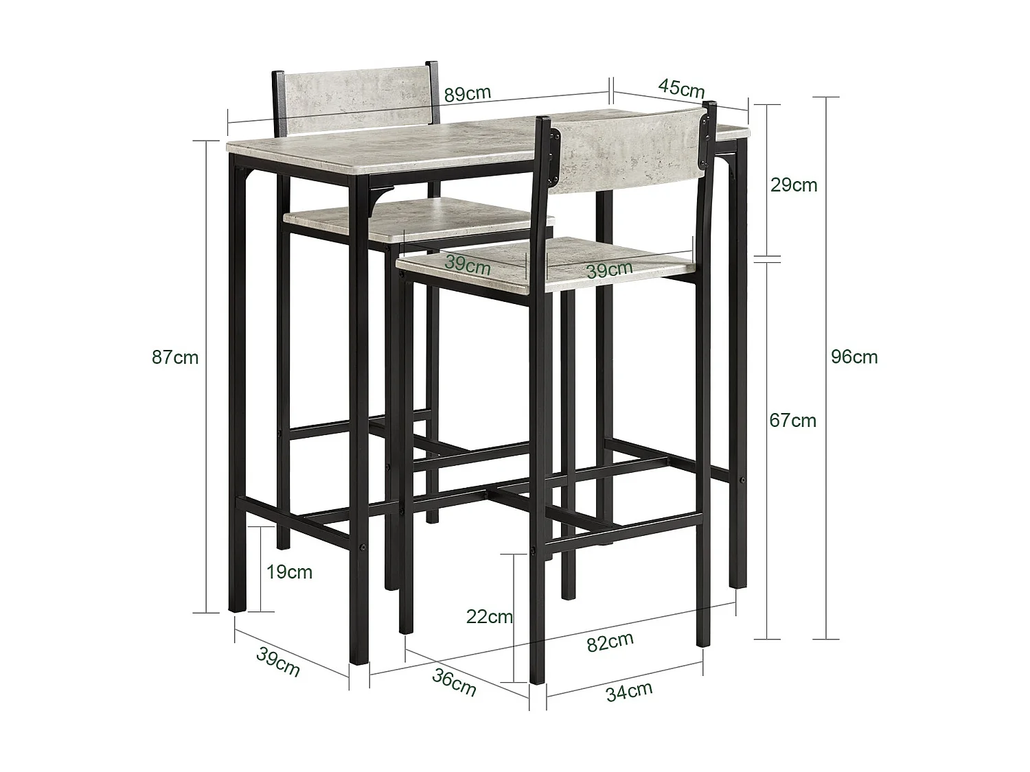 Ensemble Table De Bar + 2 Chaises Set De 1 Table + 2 Tabouret Haut De Bar Table Haute, Ogt03-hg