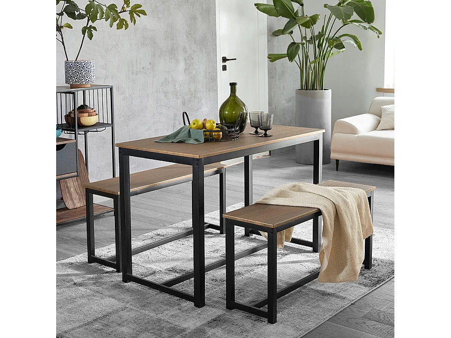 Ensemble Table À Manger Et Bancs Ensemble De Table De Cuisine Avec 2 Bancs Pour Cuisine, Ogt25-n