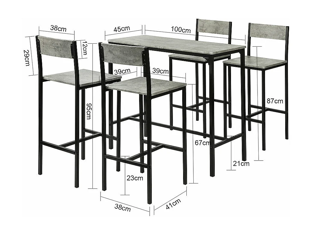 Set De 1 Table + 4 Chaises Ensemble Table De Bar,  Ogt14-hg