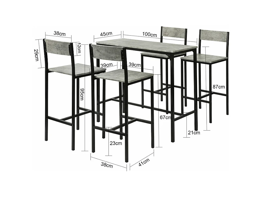 SoBuy Set 5 Pezzi Tavolo con 4 sedie Alto, Set di mobili da Balcone,OGT14-HG