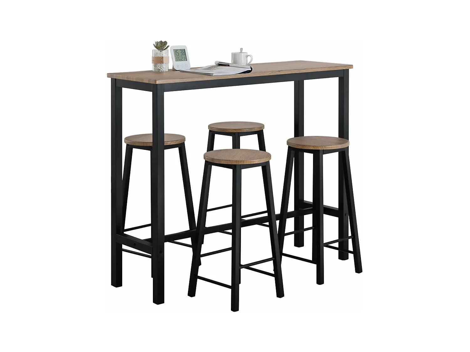 Set de Table + 4 Tabourets Ensemble Table de Bar Bistrot,Debout Table Haute de Cuisine, OGT22-SCH