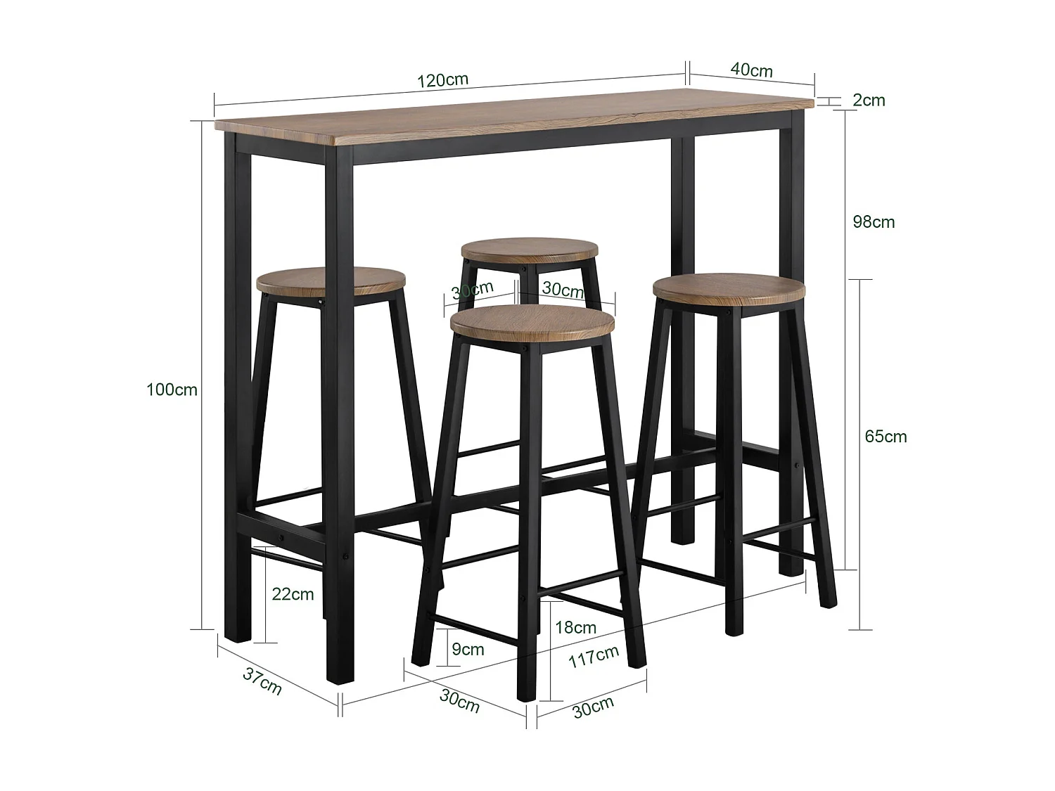 Set de Table + 4 Tabourets Ensemble Table de Bar Bistrot,Debout Table Haute de Cuisine, OGT22-SCH