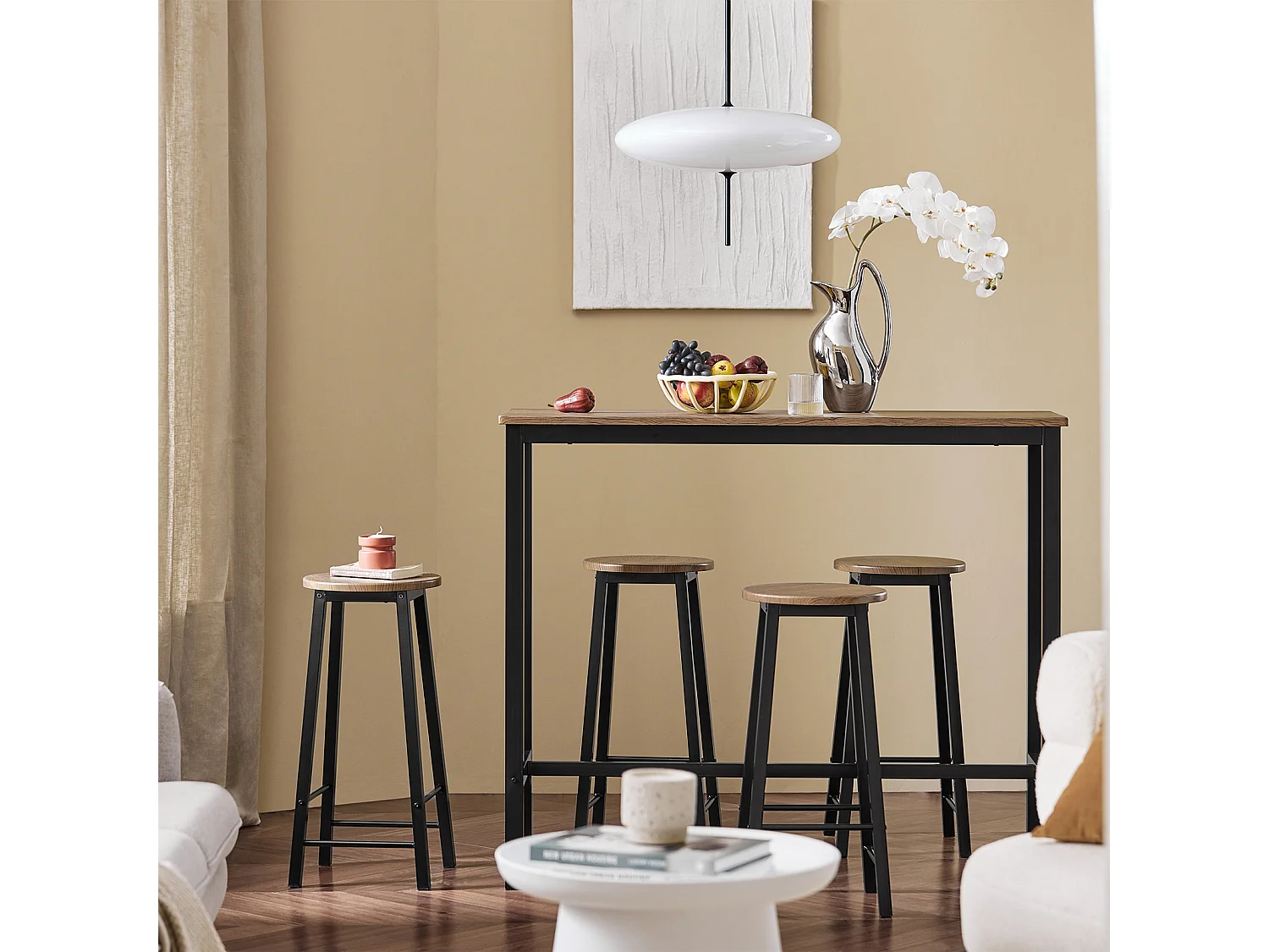 Set de Table + 4 Tabourets Ensemble Table de Bar Bistrot,Debout Table Haute de Cuisine, OGT22-SCH