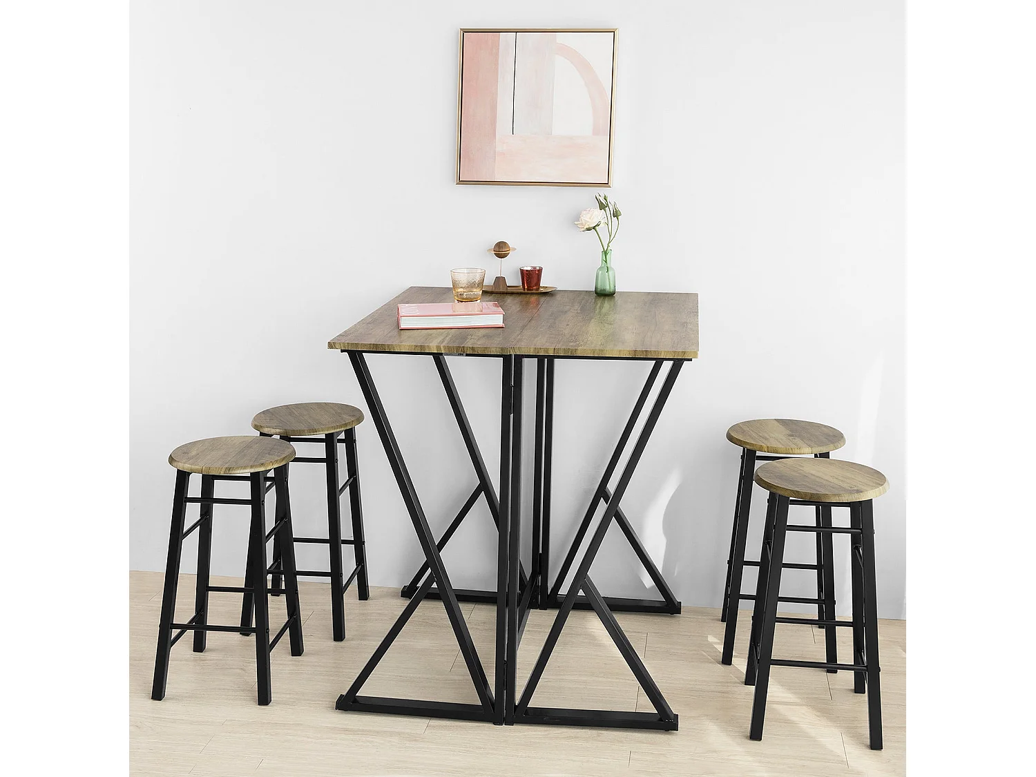 Set Mesa Alta Plegable y 4 Taburetes Desayuno Muebles Bar Comedor OGT24-N SoBuy ES