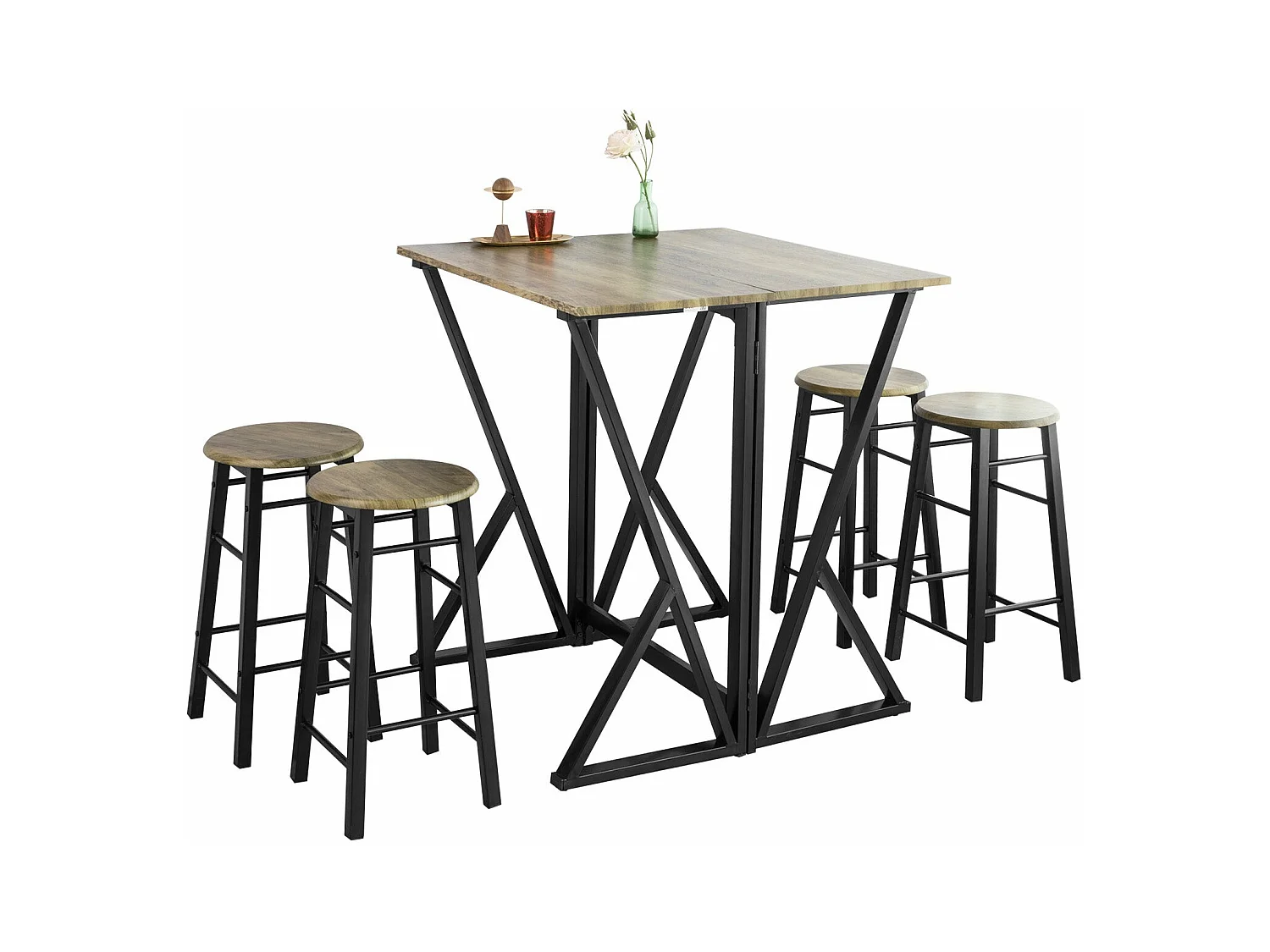 Set de 1 Table + 4 Chaises Ensemble Table de Bar bistrot + 4 tabourets, OGT24-N