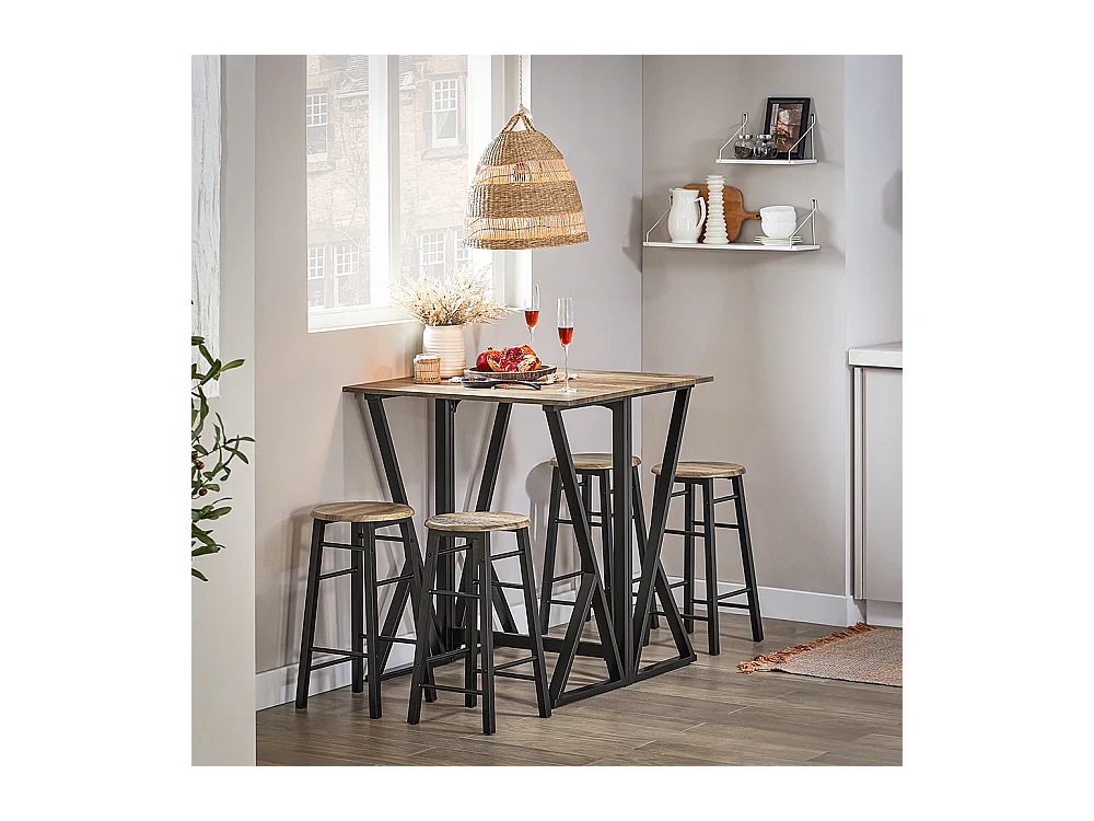 Set de 1 Table + 4 Chaises Ensemble Table de Bar bistrot + 4 tabourets, OGT24-N