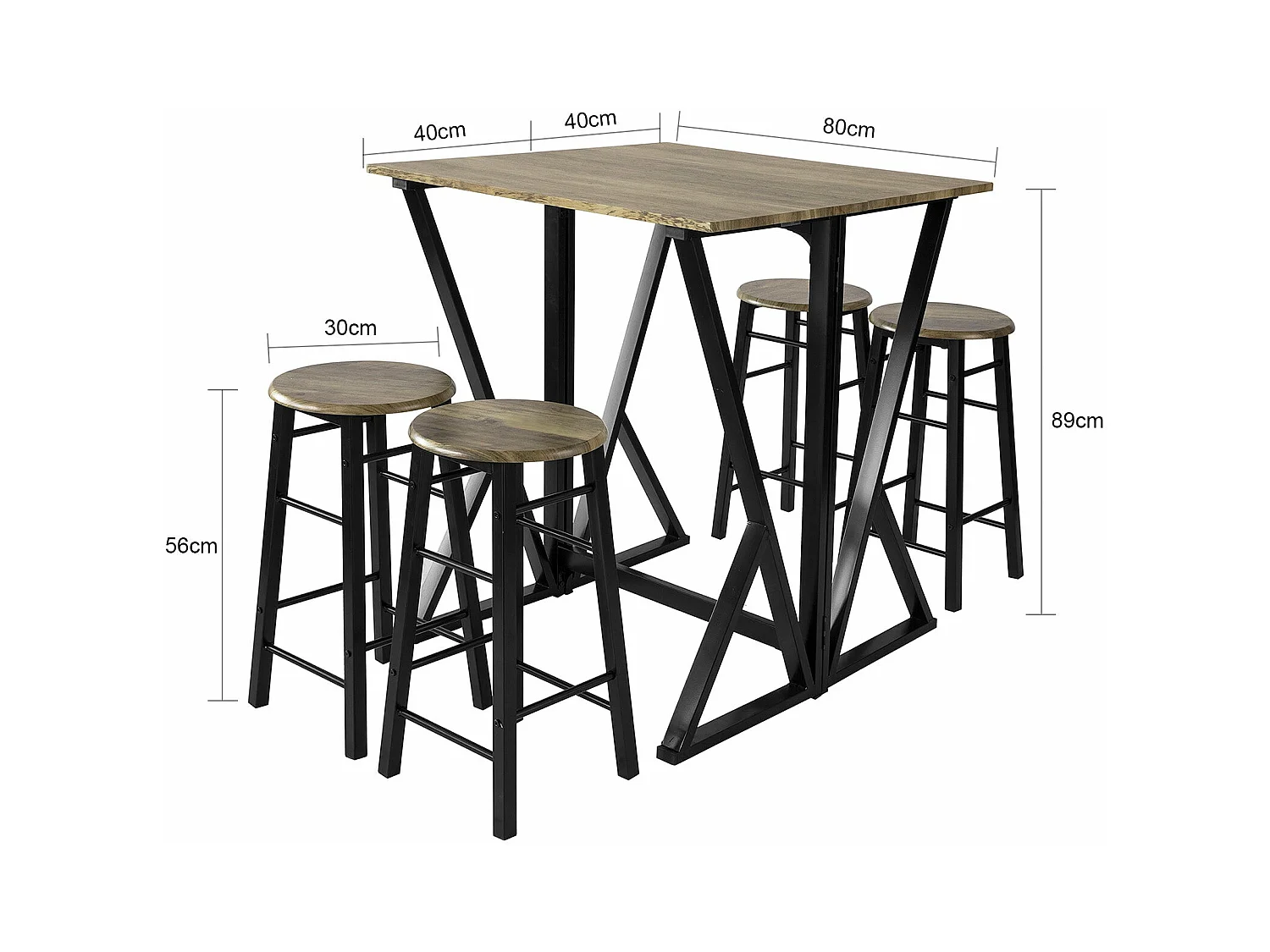 Set de 1 Table + 4 Chaises Ensemble Table de Bar bistrot + 4 tabourets, OGT24-N