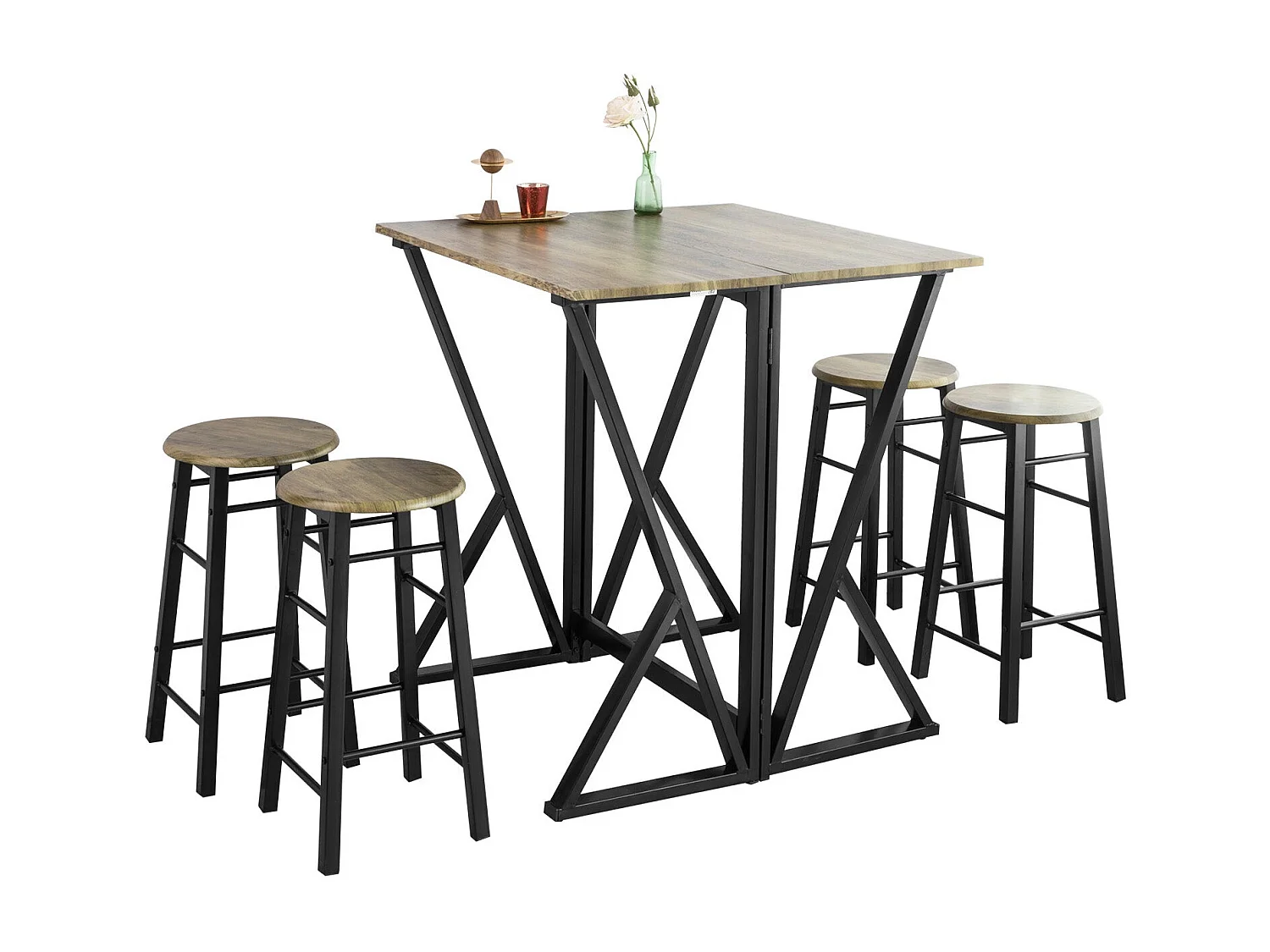 Set de 1 Table + 4 Chaises Ensemble Table de Bar bistrot + 4 tabourets, OGT24-N