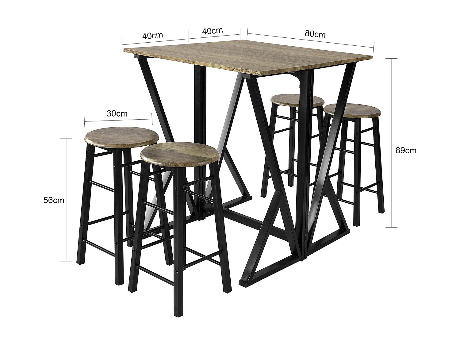 Set de 1 Table + 4 Chaises Ensemble Table de Bar bistrot + 4 tabourets, OGT24-N