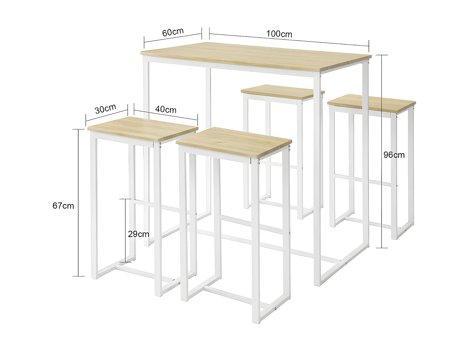 Set Mesa Alta de Bar y 4 Taburetes Muebles Bar Comedor OGT15-WN SoBuy ES