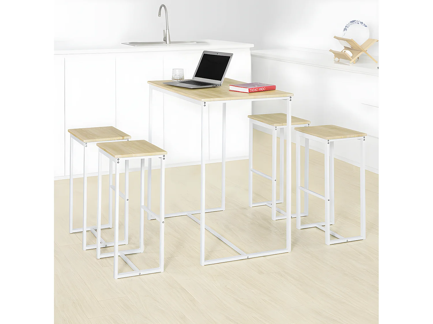 Set De 1 Table + 4 Tabourets Ensemble Table De Bar Bistrot, Ogt15-wn