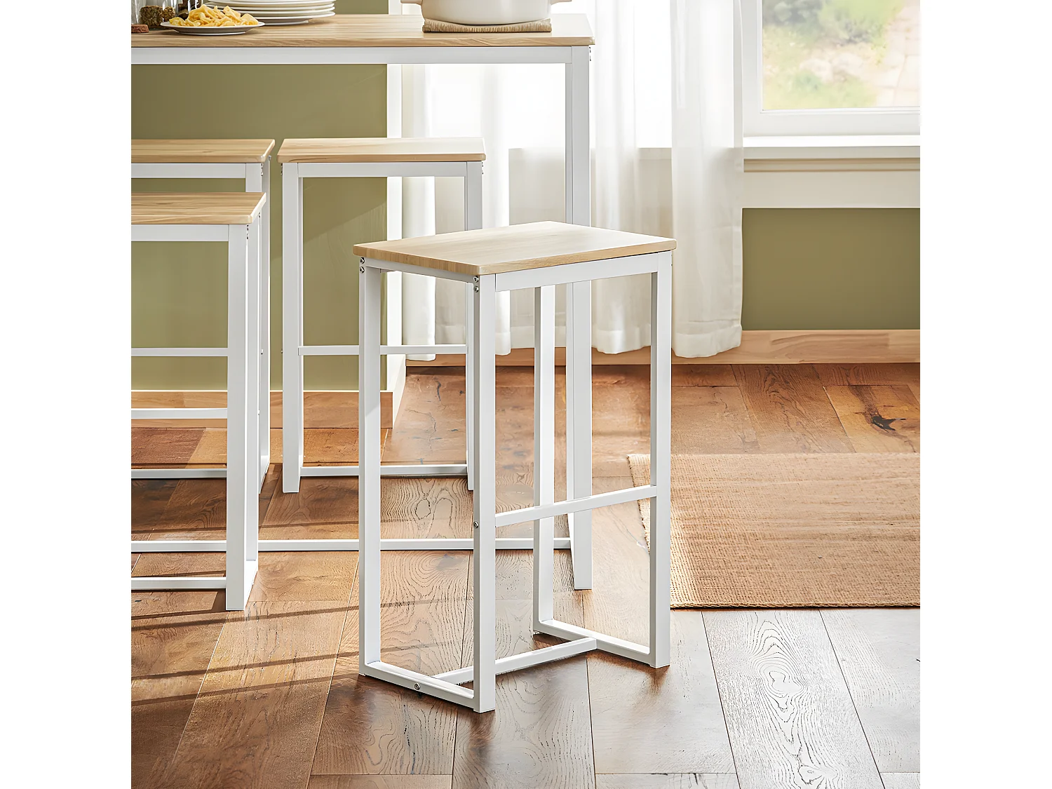 Set De 1 Table + 4 Tabourets Ensemble Table De Bar Bistrot, Ogt15-wn