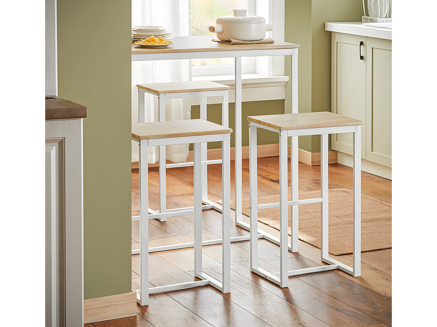 Set De 1 Table + 4 Tabourets Ensemble Table De Bar Bistrot, Ogt15-wn