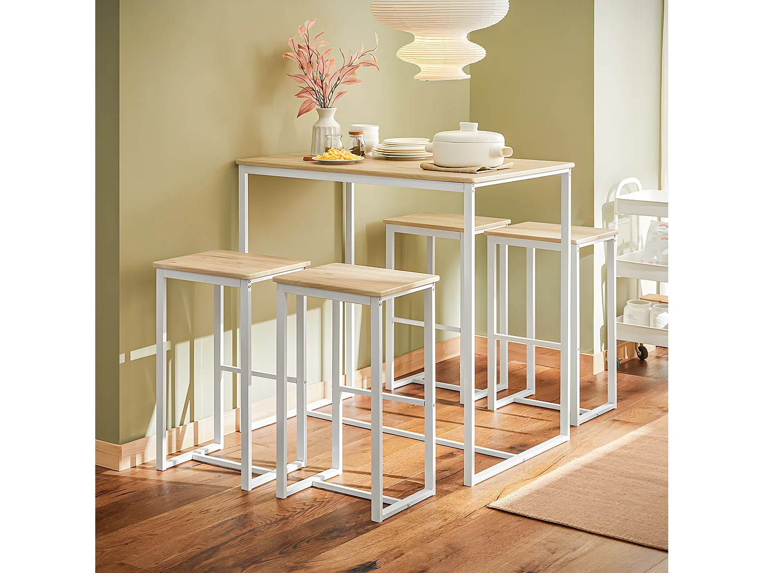 Set De 1 Table + 4 Tabourets Ensemble Table De Bar Bistrot, Ogt15-wn