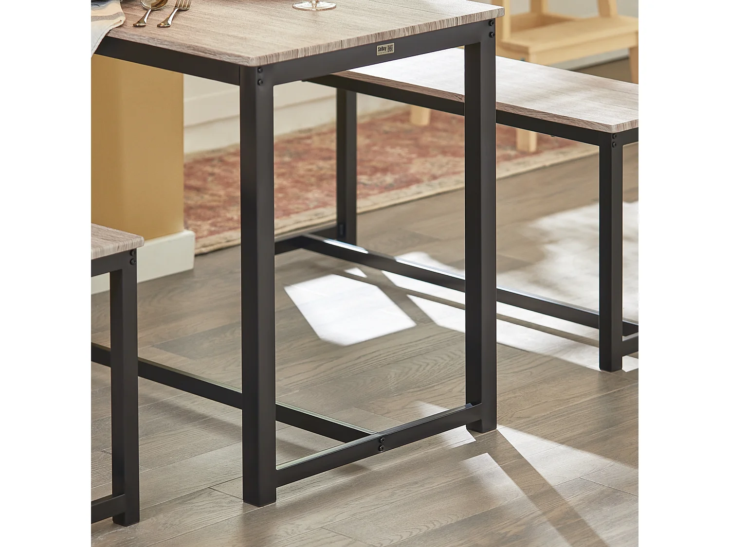 Ensemble Table À Manger Et 2 Bancs, Table De Cuisine Pour Salle À Manger, Salon, Balcon, Ogt25-hn