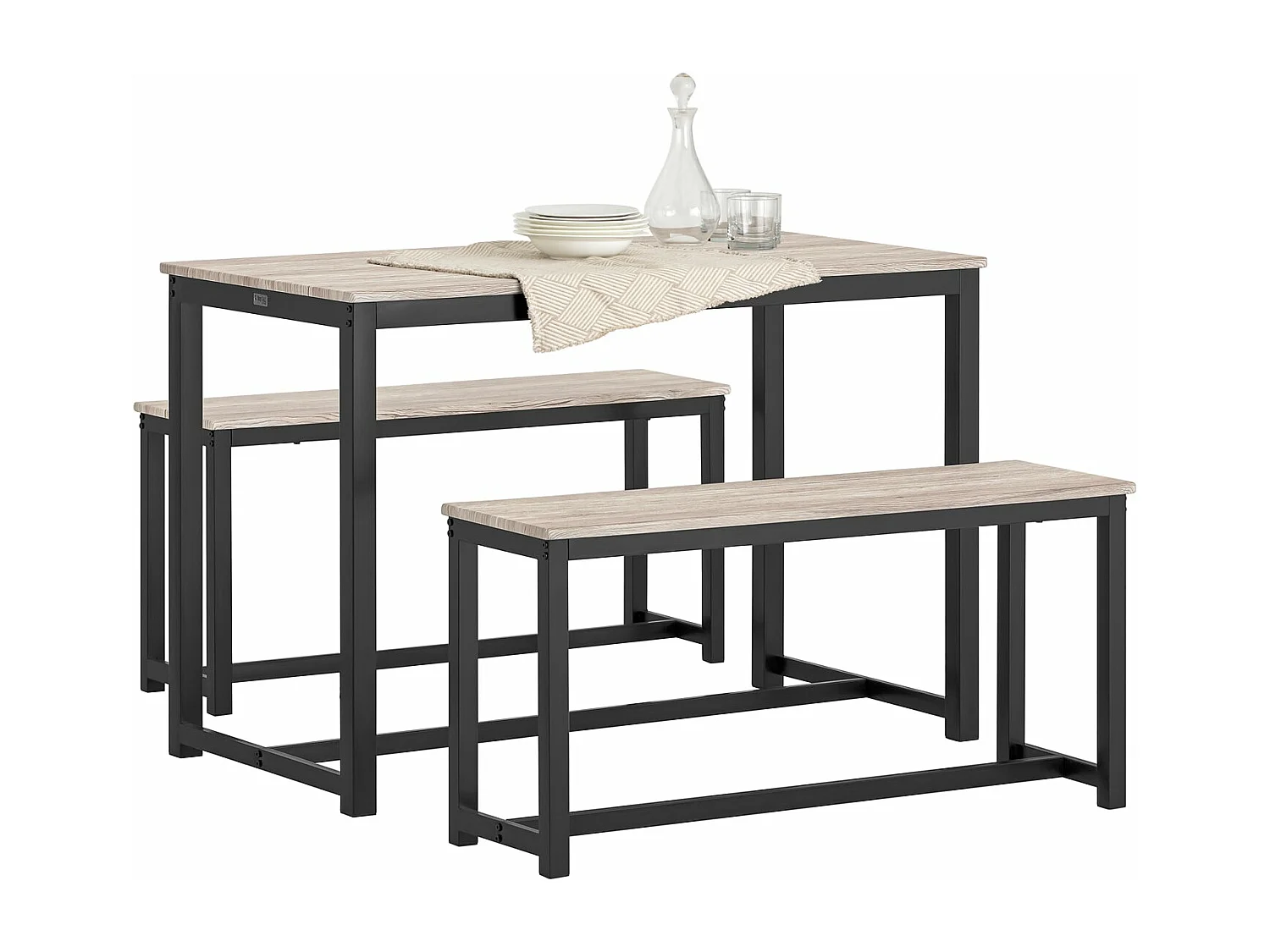 Ensemble Table À Manger Et 2 Bancs, Table De Cuisine Pour Salle À Manger, Salon, Balcon, Ogt25-hn