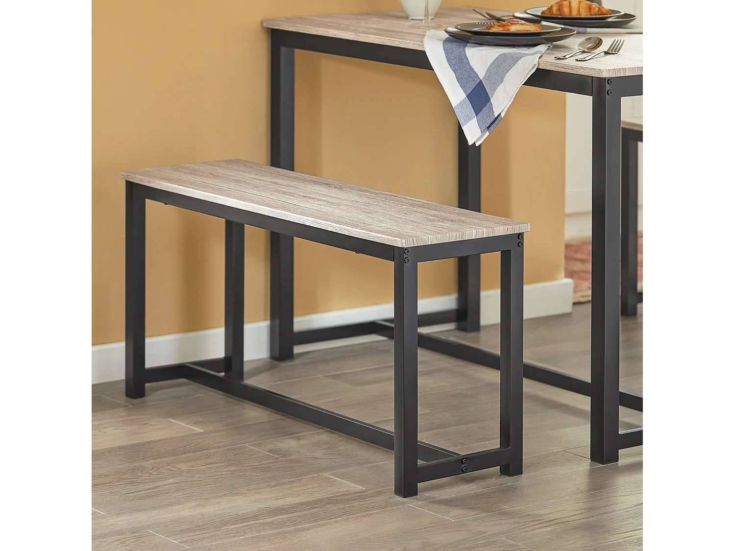 Ensemble Table À Manger Et 2 Bancs, Table De Cuisine Pour Salle À Manger, Salon, Balcon, Ogt25-hn