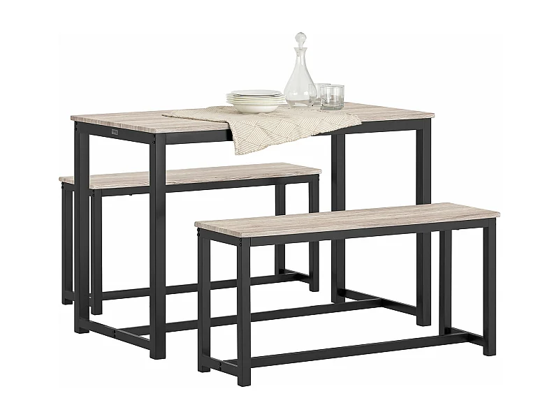 Ensemble Table À Manger Et 2 Bancs, Table De Cuisine Pour Salle À Manger, Salon, Balcon, Ogt25-hn