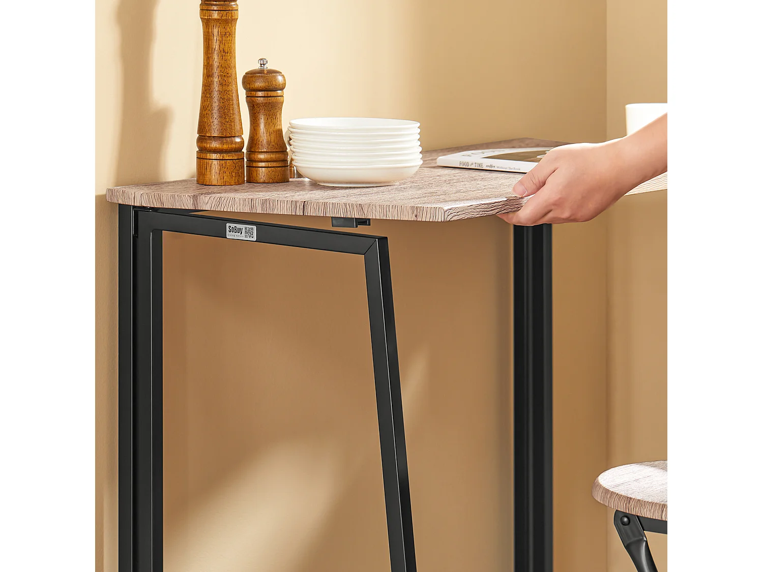 SoBuy Tavolo Pieghevole con 2 sgabelli Pieghevole Tavolo salvaspazio in Legno e Ferro L90*P45*A74 cm Max Portata 150 kg OGT18-N