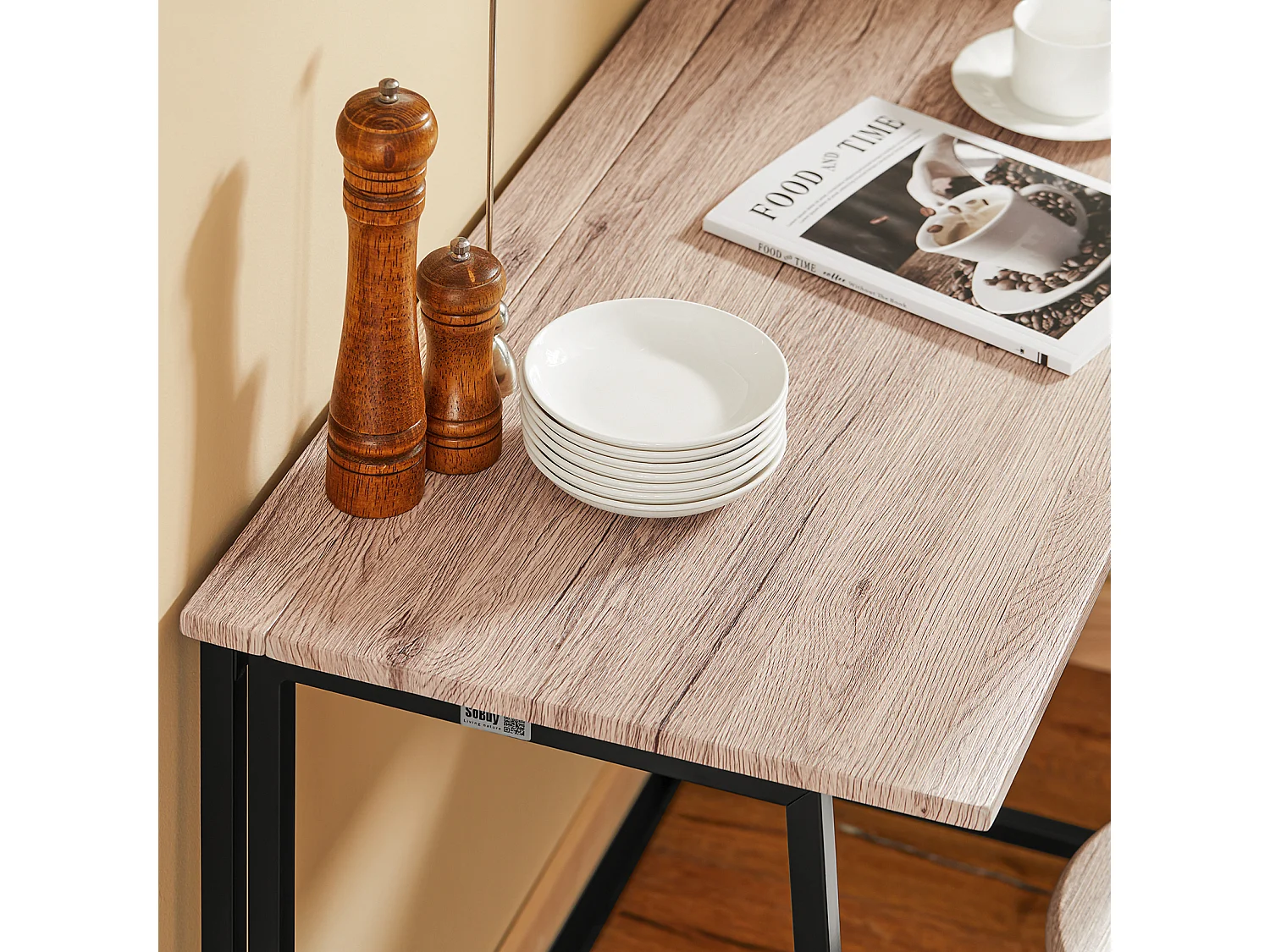 SoBuy Tavolo Pieghevole con 2 sgabelli Pieghevole Tavolo salvaspazio in Legno e Ferro L90*P45*A74 cm Max Portata 150 kg OGT18-N