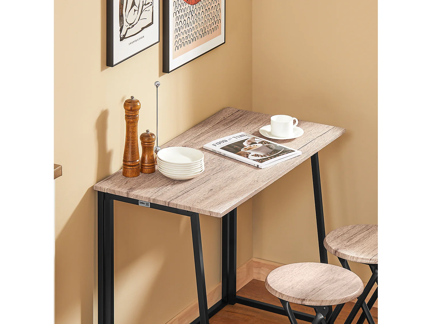 SoBuy Tavolo Pieghevole con 2 sgabelli Pieghevole Tavolo salvaspazio in Legno e Ferro L90*P45*A74 cm Max Portata 150 kg OGT18-N