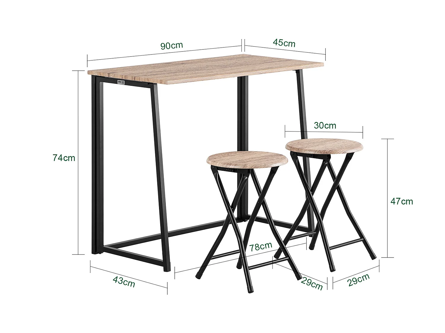 Set De 1 Table + 2 Chaises Table À Manger Table De Cuisine Table De Balcon, Ogt18-n