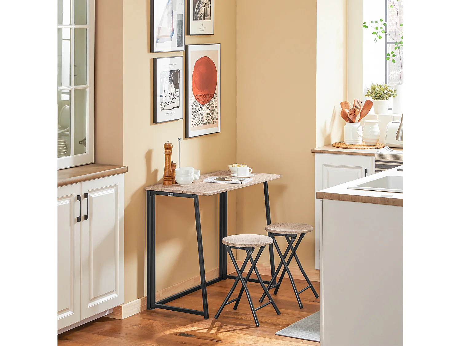 Esstisch + 2 x Hocker OGT18-N 90 x 74 x 45 cm Natur