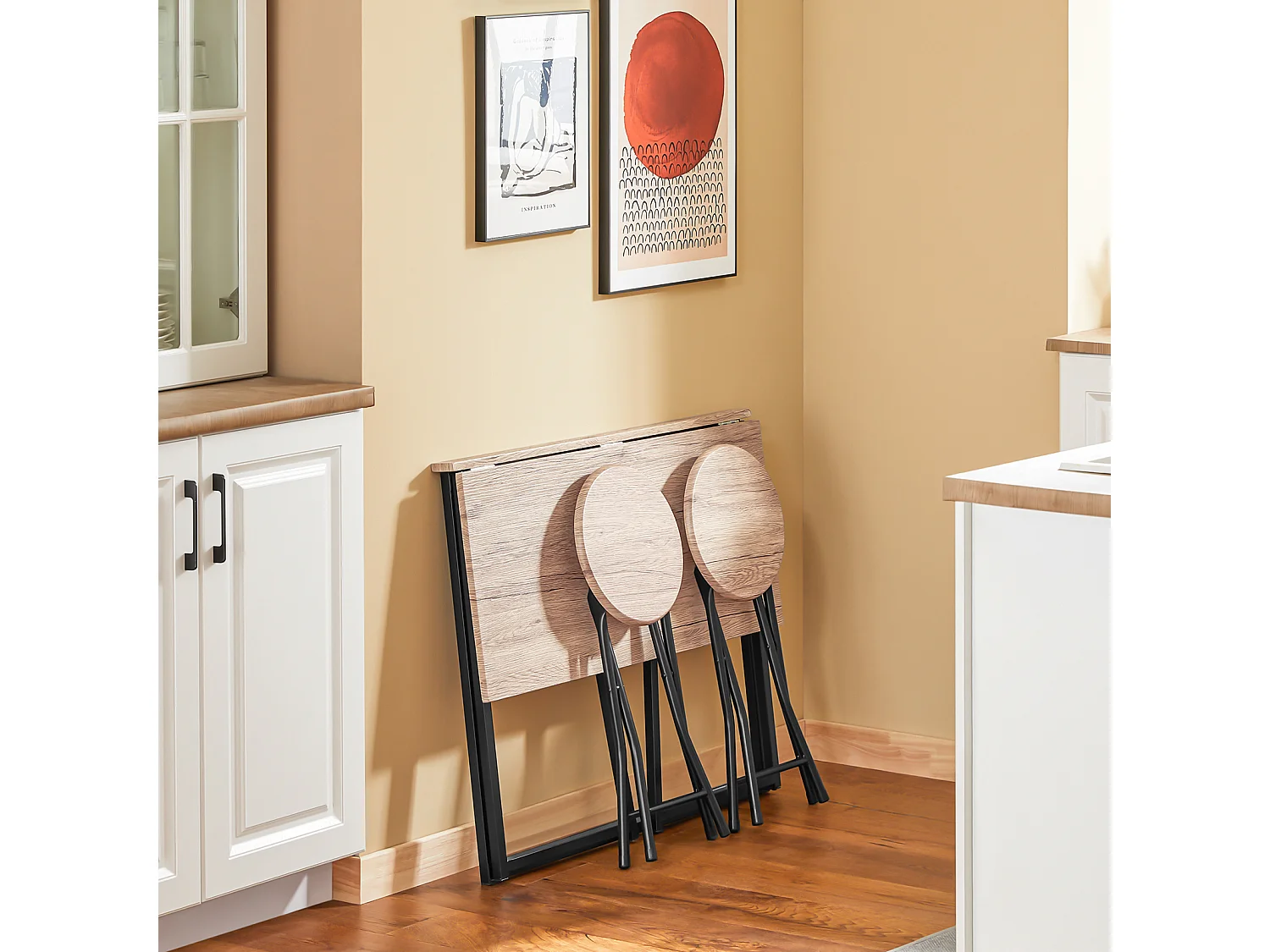 Esstisch + 2 x Hocker OGT18-N 90 x 74 x 45 cm Natur