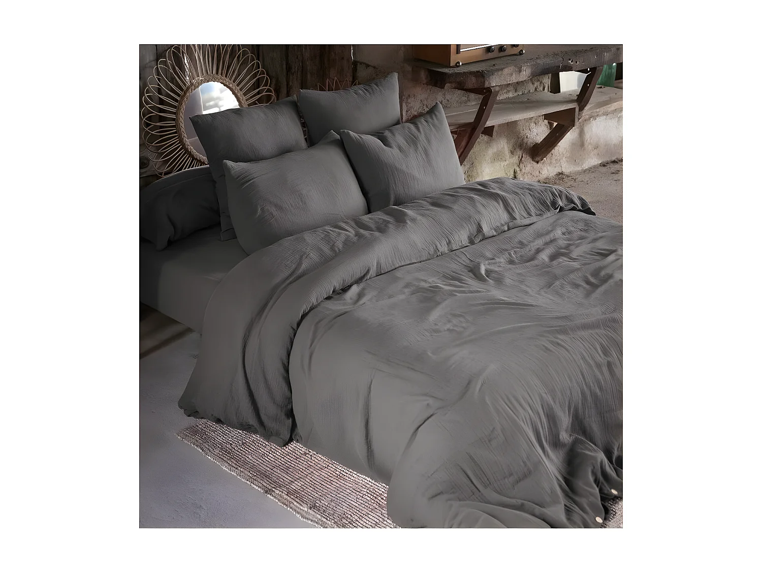 OUREA - Drap Housse 180x200cm Gaze de Coton Granit