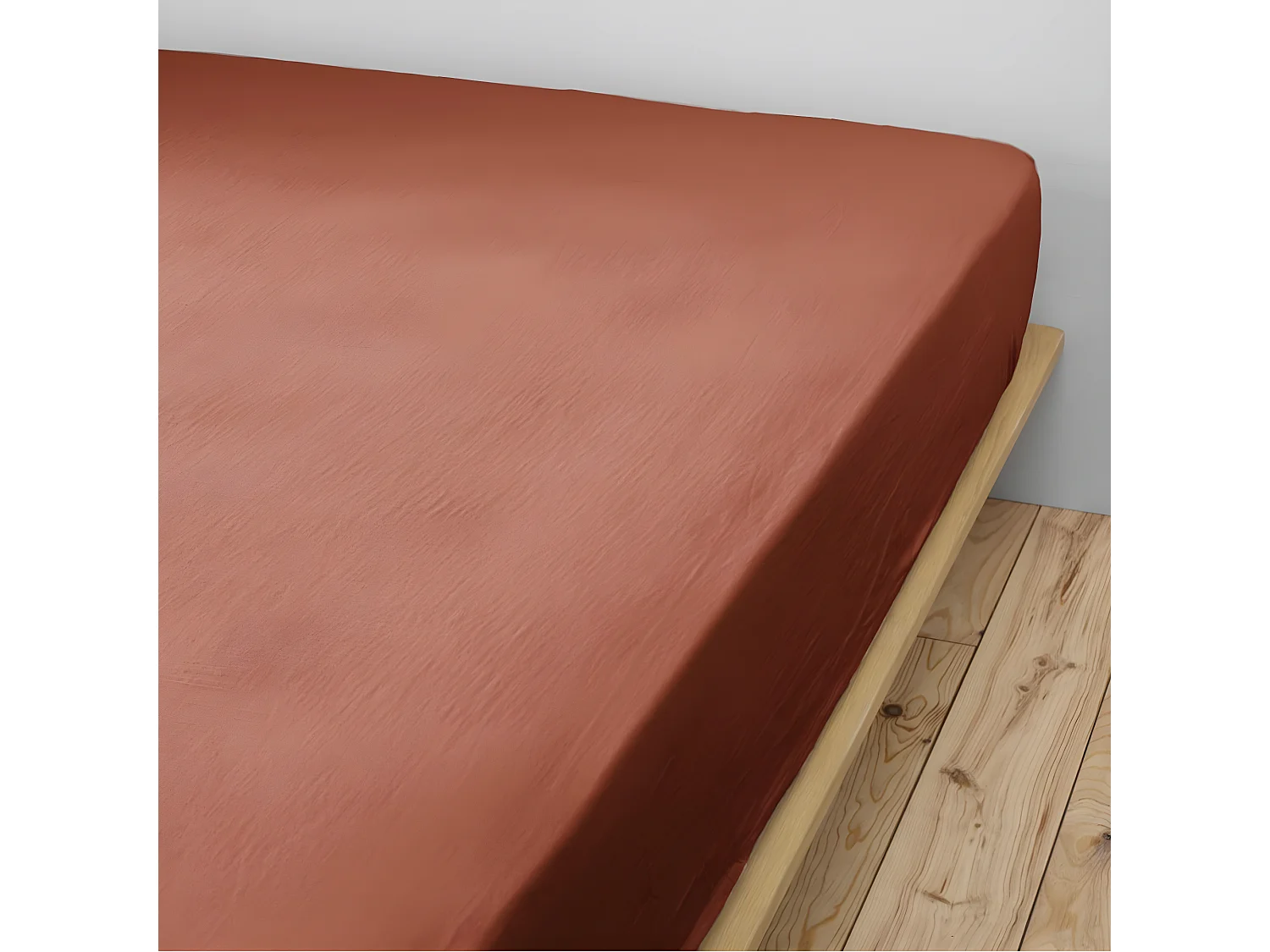OUREA - Drap Housse 160x200cm Gaze de Coton Terracotta