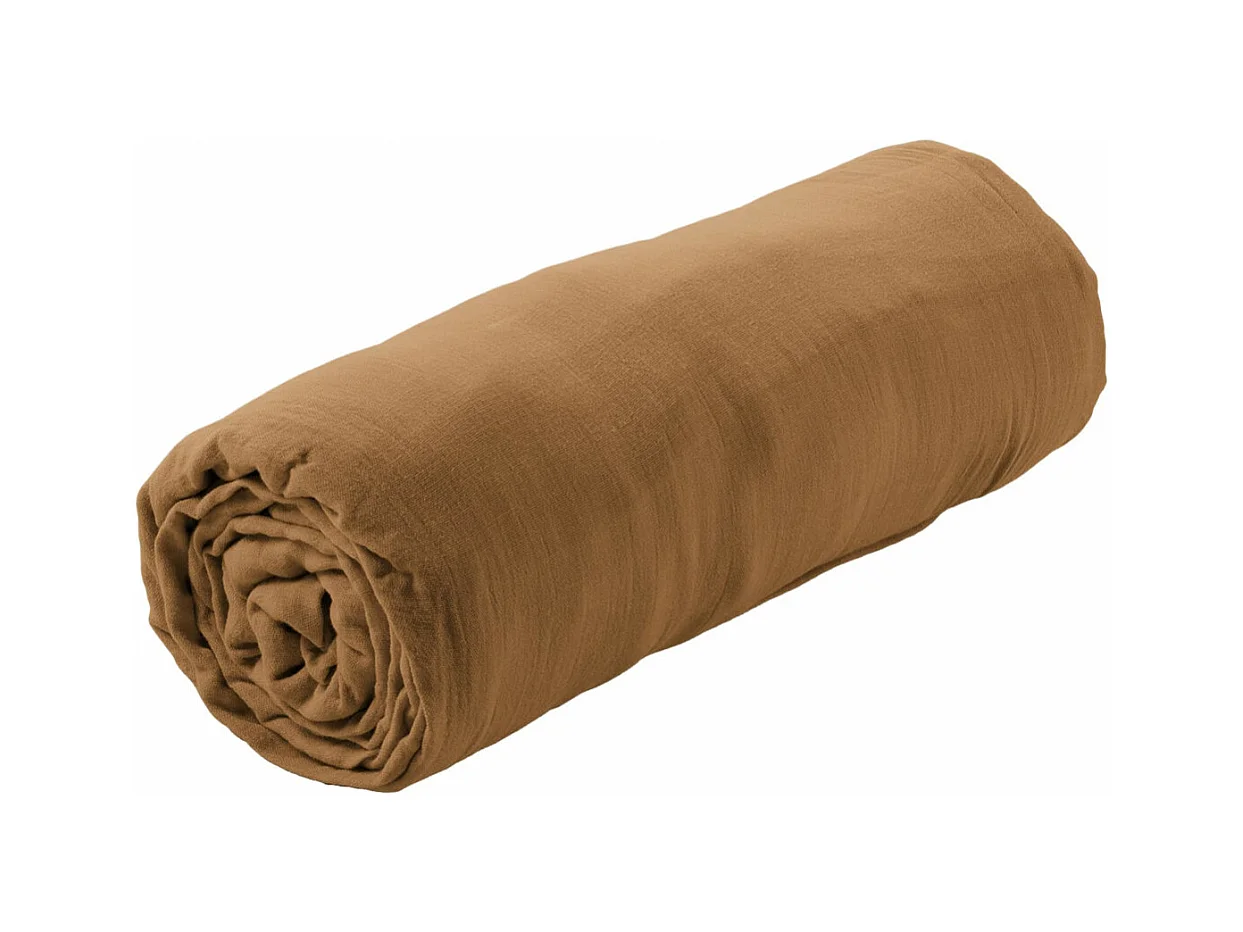 OUREA - Drap Housse 180x200cm Gaze de Coton Camel