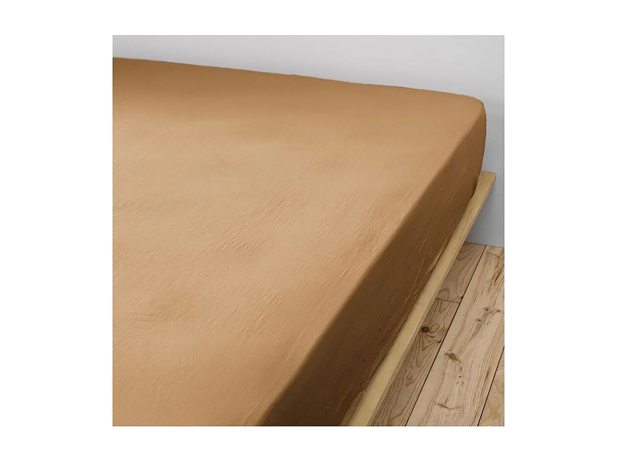 OUREA - Drap Housse 180x200cm Gaze de Coton Camel