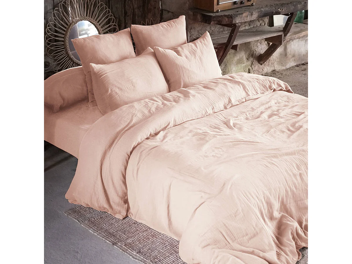 OUREA - Drap Housse 180x200cm Gaze de Coton Guimauve