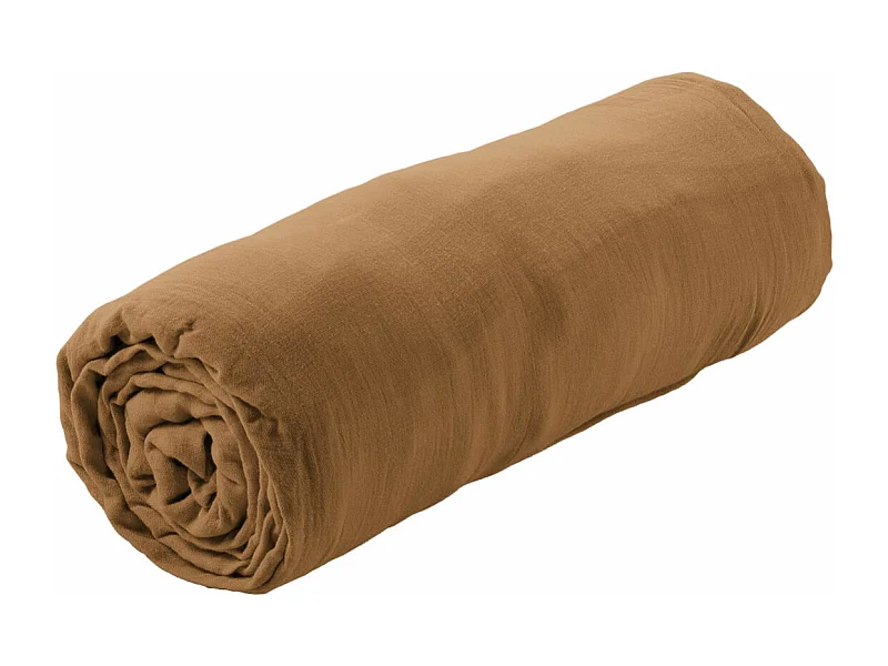 OUREA - Drap Housse 90x190cm Gaze de Coton Camel