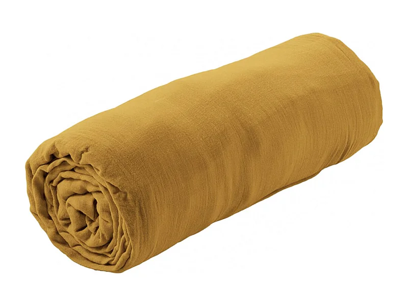 OUREA - Drap Housse 90x190cm Gaze de Coton Safran