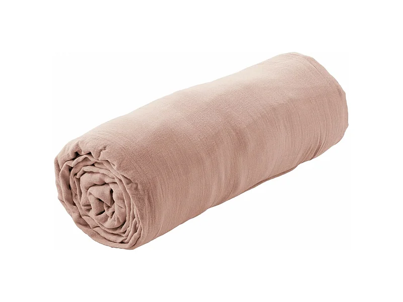 OUREA - Drap Housse 140x190cm Gaze de Coton Guimauve