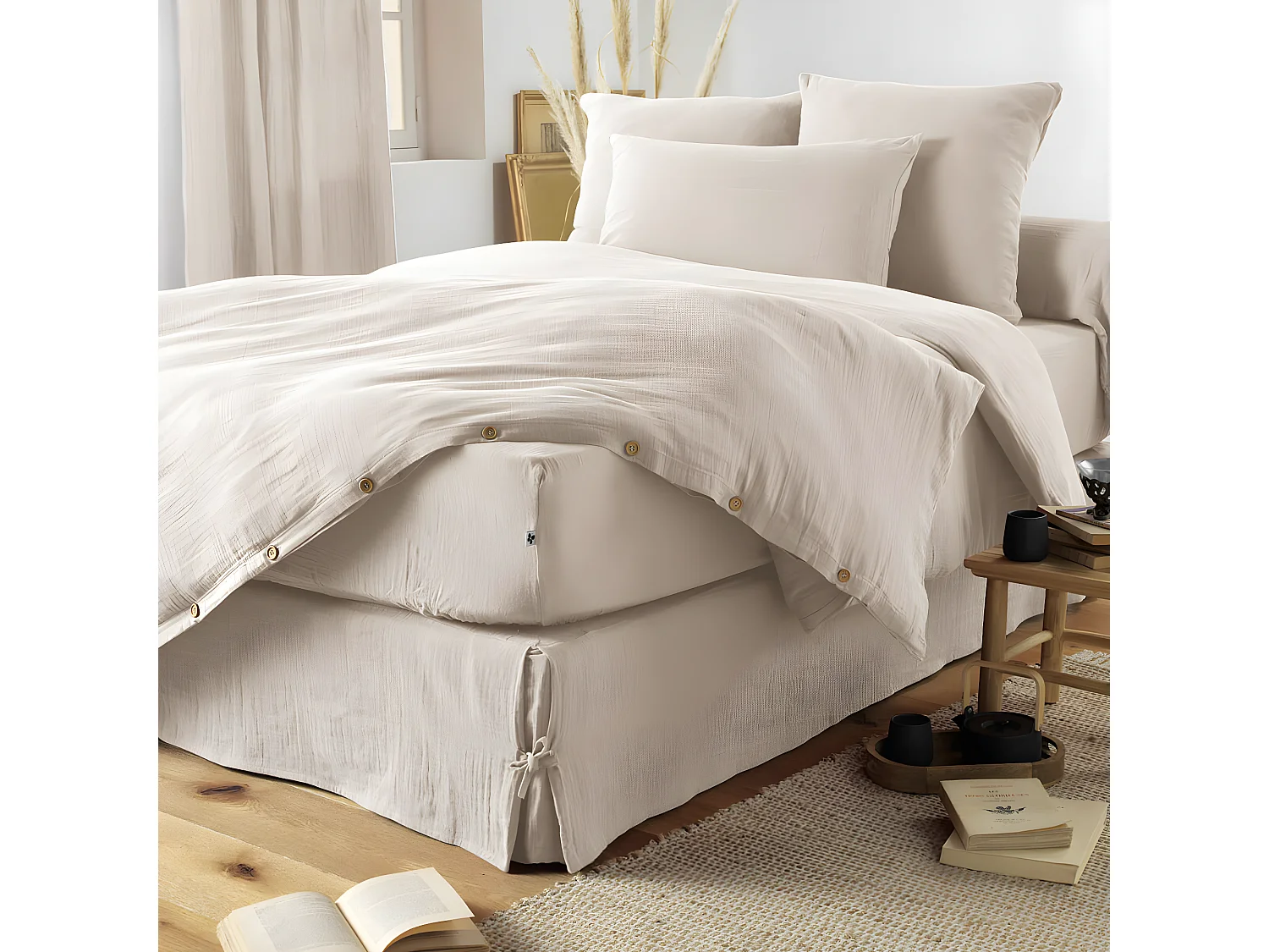 OUREA - Drap Housse 140x190cm Gaze de Coton Pampa